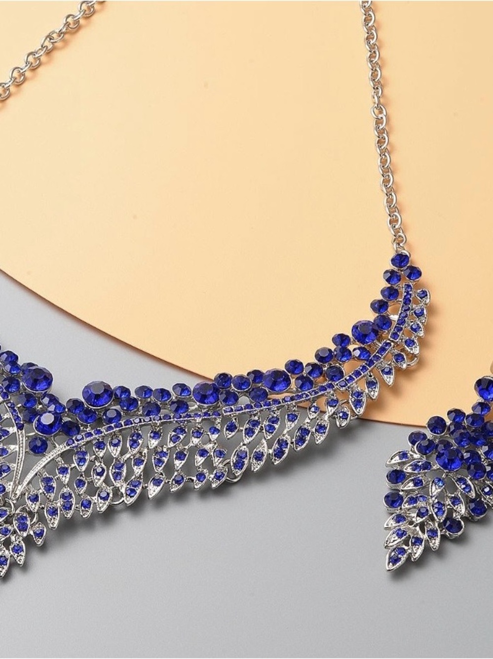 Elegant Royal Blue Austrian Crystal Earrings and Bib Necklace 20”